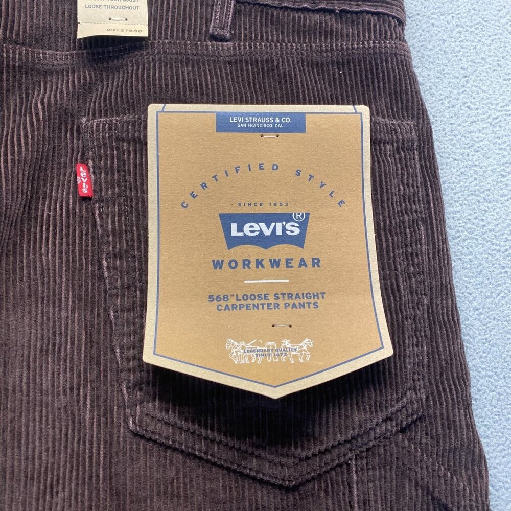 Levis 568 Loose Straight Carpenter Pants Brown Corduroy Workwear Size 38x34 - Picture 7 of 16